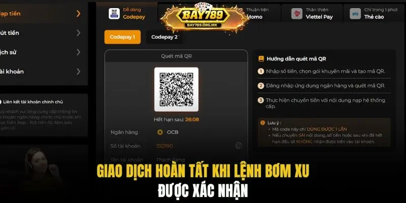 Giao dịch hoàn tất khi lệnh bơm xu được xác nhận